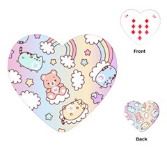 Usheen Carebears, Bears, Cat, Colorful, Cute, Pastel, Pattern Playing Cards Single Design (heart)