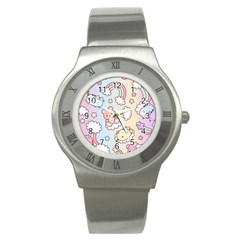 Usheen Carebears, Bears, Cat, Colorful, Cute, Pastel, Pattern Stainless Steel Watch by kyorashop23