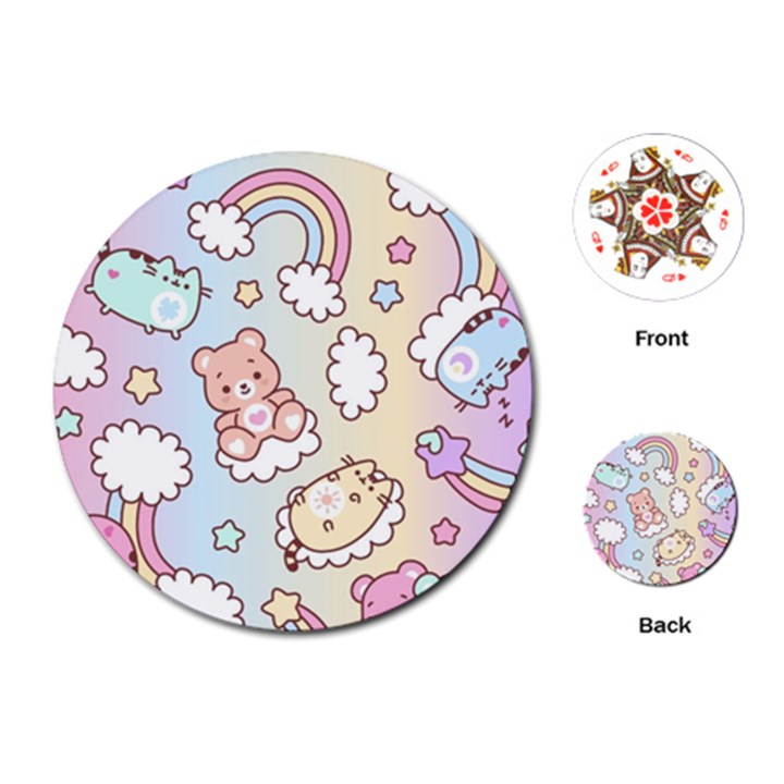 Usheen Carebears, Bears, Cat, Colorful, Cute, Pastel, Pattern Playing Cards Single Design (Round)