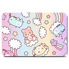 Usheen Carebears, Bears, Cat, Colorful, Cute, Pastel, Pattern Large Doormat by kyorashop23