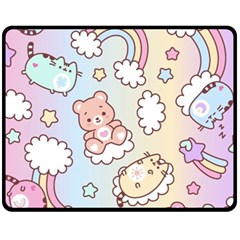 Usheen Carebears, Bears, Cat, Colorful, Cute, Pastel, Pattern Fleece Blanket (medium) by kyorashop23