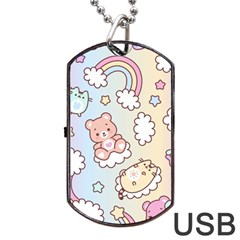 Usheen Carebears, Bears, Cat, Colorful, Cute, Pastel, Pattern Dog Tag Usb Flash (two Sides) by kyorashop23