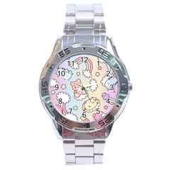 Usheen Carebears, Bears, Cat, Colorful, Cute, Pastel, Pattern Stainless Steel Analogue Watch by kyorashop23