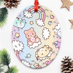 Usheen Carebears, Bears, Cat, Colorful, Cute, Pastel, Pattern Ornament (oval Filigree)