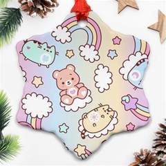 Usheen Carebears, Bears, Cat, Colorful, Cute, Pastel, Pattern Ornament (snowflake)