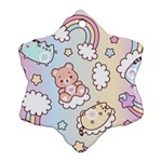 Usheen Carebears, Bears, Cat, Colorful, Cute, Pastel, Pattern Snowflake Ornament (Two Sides) Front