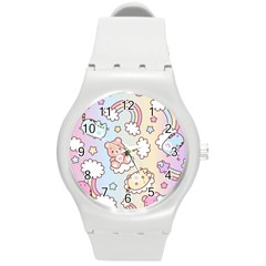 Usheen Carebears, Bears, Cat, Colorful, Cute, Pastel, Pattern Round Plastic Sport Watch (m) by kyorashop23