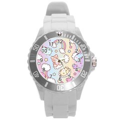 Usheen Carebears, Bears, Cat, Colorful, Cute, Pastel, Pattern Round Plastic Sport Watch (l) by kyorashop23