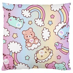 Usheen Carebears, Bears, Cat, Colorful, Cute, Pastel, Pattern Large Cushion Case (two Sides) by kyorashop23