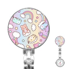 Usheen Carebears, Bears, Cat, Colorful, Cute, Pastel, Pattern Stainless Steel Nurses Watch by kyorashop23