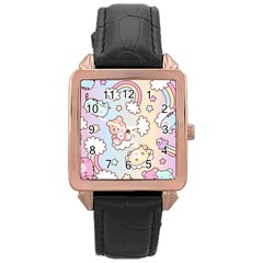 Usheen Carebears, Bears, Cat, Colorful, Cute, Pastel, Pattern Rose Gold Leather Watch  by kyorashop23