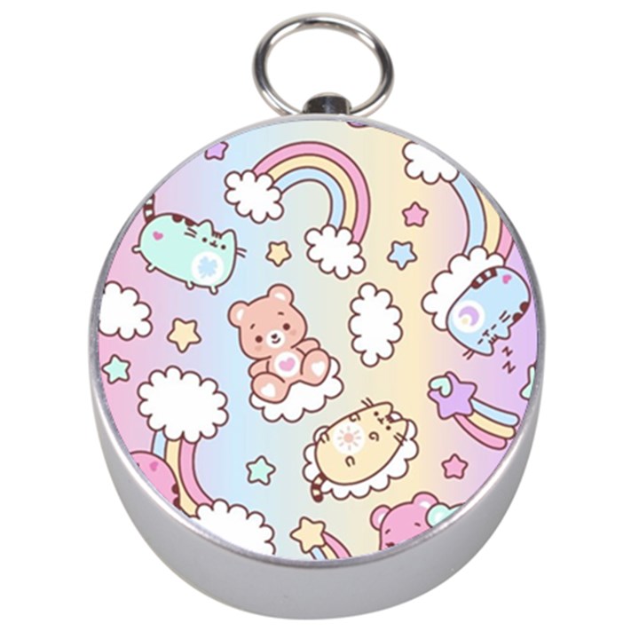 Usheen Carebears, Bears, Cat, Colorful, Cute, Pastel, Pattern Silver Compasses