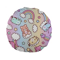 Usheen Carebears, Bears, Cat, Colorful, Cute, Pastel, Pattern Standard 15  Premium Flano Round Cushions by kyorashop23