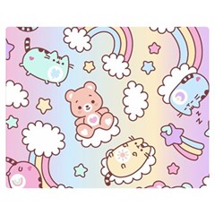 Usheen Carebears, Bears, Cat, Colorful, Cute, Pastel, Pattern Two Sides Premium Plush Fleece Blanket (teen Size) by kyorashop23