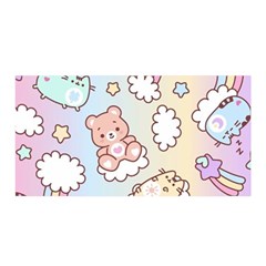 Usheen Carebears, Bears, Cat, Colorful, Cute, Pastel, Pattern Satin Wrap 35  X 70  by kyorashop23