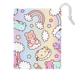 Usheen Carebears, Bears, Cat, Colorful, Cute, Pastel, Pattern Drawstring Pouch (5xl) by kyorashop23