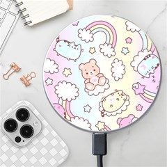 Usheen Carebears, Bears, Cat, Colorful, Cute, Pastel, Pattern Wireless Fast Charger(white) by kyorashop23