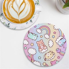 Usheen Carebears, Bears, Cat, Colorful, Cute, Pastel, Pattern Uv Print Round Tile Coaster