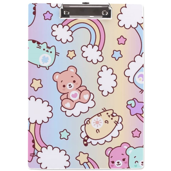 Usheen Carebears, Bears, Cat, Colorful, Cute, Pastel, Pattern A4 Acrylic Clipboard