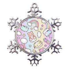 Usheen Carebears, Bears, Cat, Colorful, Cute, Pastel, Pattern Metal Large Snowflake Ornament by kyorashop23