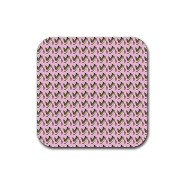 Fern Pattern 2 Pink Rubber Coaster (Square)