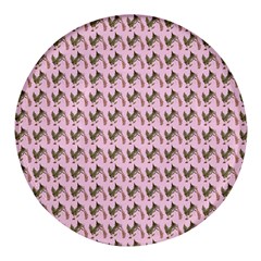 Fern Pattern 2 Pink Round Glass Fridge Magnet (4 Pack) by snowwhitegirl