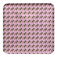 Fern Pattern 2 Pink Square Glass Fridge Magnet (4 Pack) by snowwhitegirl