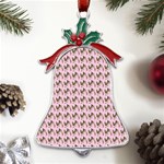 Fern Pattern 2 Pink Metal Holly Leaf Bell Ornament Front