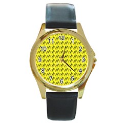 Fern Pattern 2 Yellow Round Gold Metal Watch by snowwhitegirl