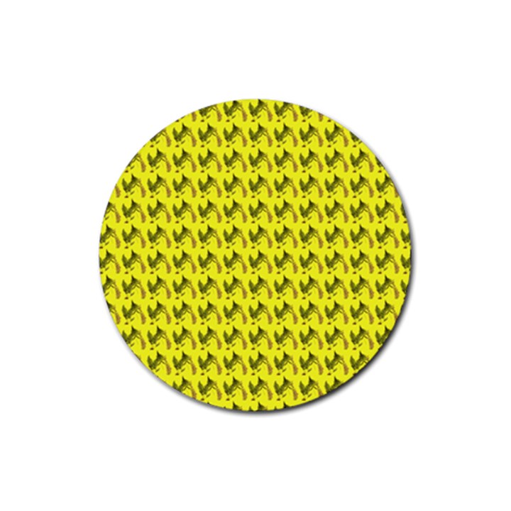 Fern Pattern 2 Yellow Rubber Coaster (Round)