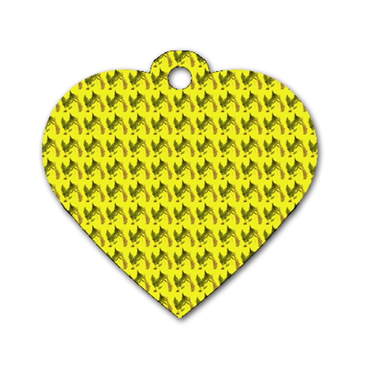 Fern Pattern 2 Yellow Dog Tag Heart (Two Sides)