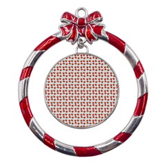 Kawaii Jam Pattern Aqua Metal Red Ribbon Round Ornament