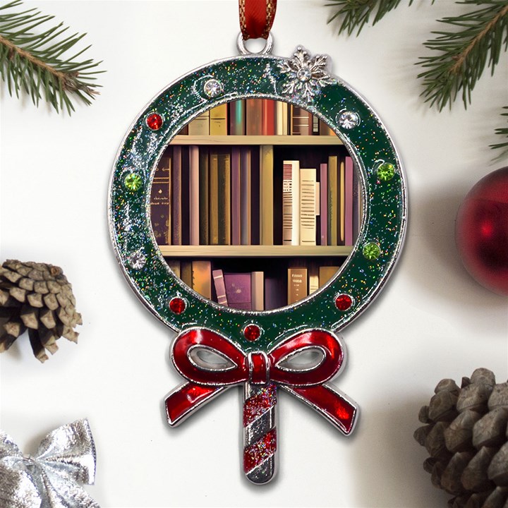 Books Bookshelves Office Fantasy Background Artwork Book Cover Apothecary Book Nook Literature Libra Metal X Mas Lollipop with Crystal Ornament