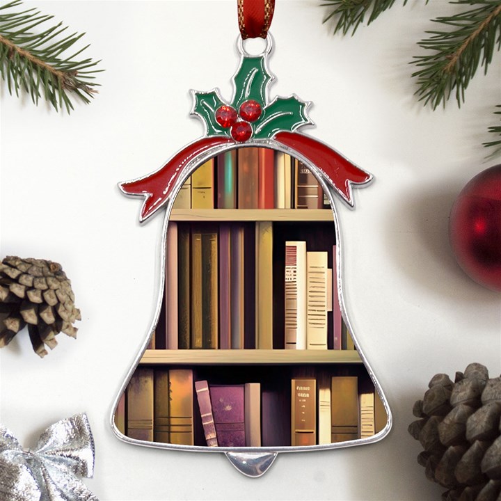 Books Bookshelves Office Fantasy Background Artwork Book Cover Apothecary Book Nook Literature Libra Metal Holly Leaf Bell Ornament