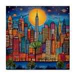 City New York Nyc Skyscraper Skyline Downtown Night Business Urban Travel Landmark Building Architec Tile Coaster Front