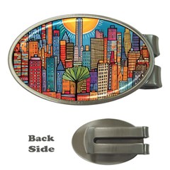 City New York Nyc Skyscraper Skyline Downtown Night Business Urban Travel Landmark Building Architec Money Clips (oval)  by Posterlux