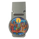 City New York Nyc Skyscraper Skyline Downtown Night Business Urban Travel Landmark Building Architec Money Clips (Round)  Front