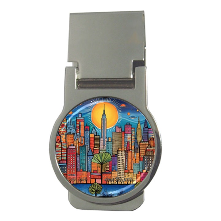 City New York Nyc Skyscraper Skyline Downtown Night Business Urban Travel Landmark Building Architec Money Clips (Round) 