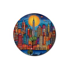 City New York Nyc Skyscraper Skyline Downtown Night Business Urban Travel Landmark Building Architec Rubber Coaster (round)