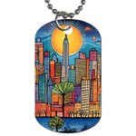 City New York Nyc Skyscraper Skyline Downtown Night Business Urban Travel Landmark Building Architec Dog Tag (One Side) Front