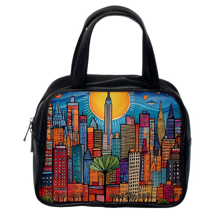 City New York Nyc Skyscraper Skyline Downtown Night Business Urban Travel Landmark Building Architec Classic Handbag (One Side)