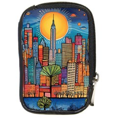 City New York Nyc Skyscraper Skyline Downtown Night Business Urban Travel Landmark Building Architec Compact Camera Leather Case by Posterlux