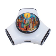 City New York Nyc Skyscraper Skyline Downtown Night Business Urban Travel Landmark Building Architec 3-port Usb Hub by Posterlux