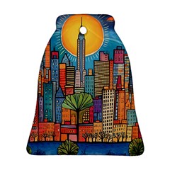 City New York Nyc Skyscraper Skyline Downtown Night Business Urban Travel Landmark Building Architec Bell Ornament (two Sides) by Posterlux