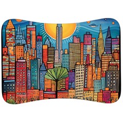 City New York Nyc Skyscraper Skyline Downtown Night Business Urban Travel Landmark Building Architec Velour Seat Head Rest Cushion by Posterlux