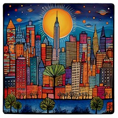 City New York Nyc Skyscraper Skyline Downtown Night Business Urban Travel Landmark Building Architec Uv Print Square Tile Coaster  by Posterlux