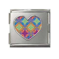 Colorful Flora Flora Kazakh Pattern Mega Link Heart Italian Charm (18mm)