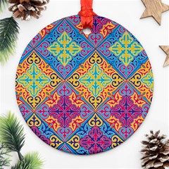 Colorful Flora Flora Kazakh Pattern Round Ornament (two Sides)