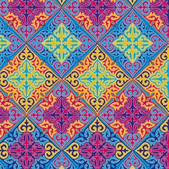 Colorful Flora Flora Kazakh Pattern Play Mat (rectangle) by Cemarart