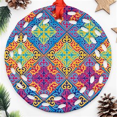 Colorful Flora Flora Kazakh Pattern Round Filigree Ornament (two Sides)